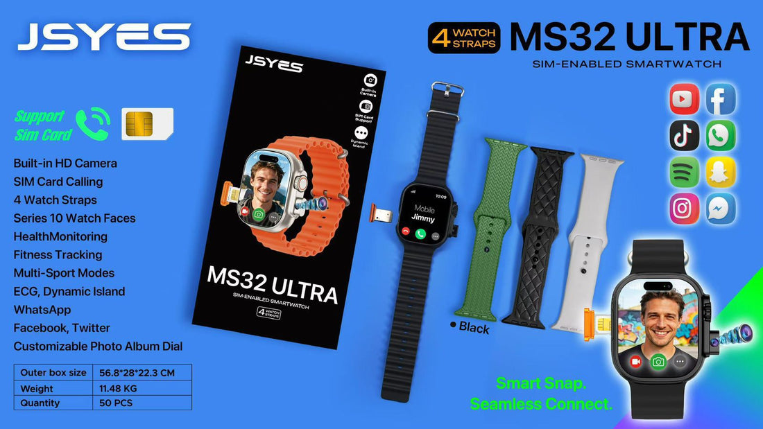 JSYES MS32 Ultra SIM-Enabled Smartwatch – 4 Straps, HD Camera & Fitness Tracking