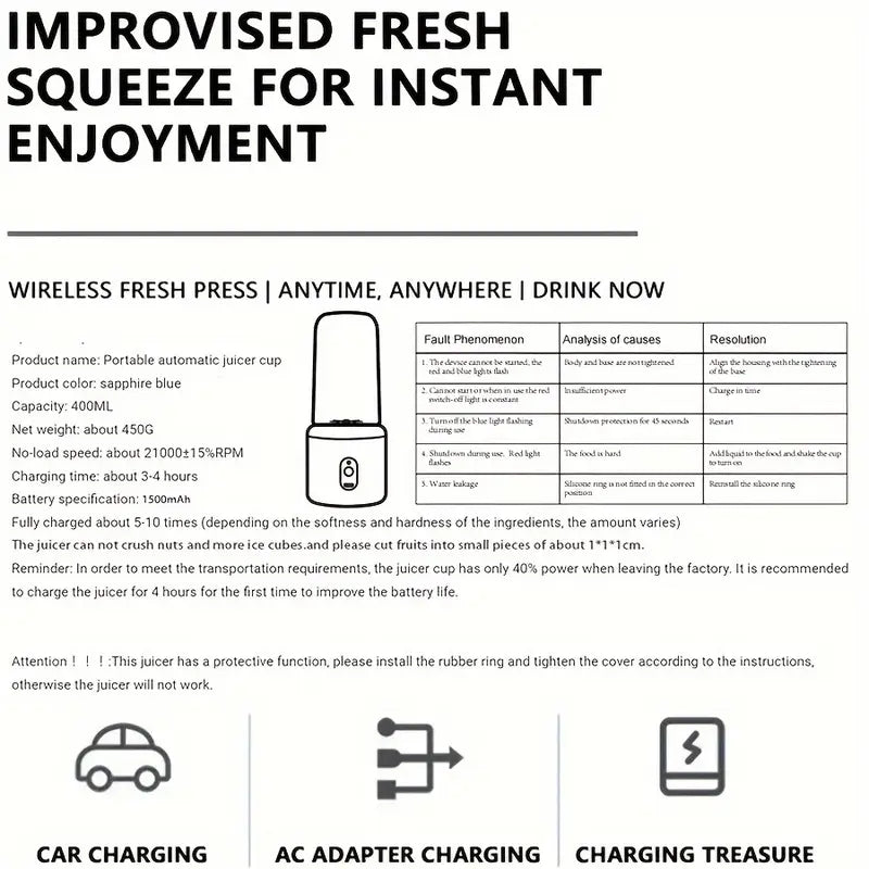 عصارة صغيرة متعددة الوظائف للاستخدام المنزلي والسفر